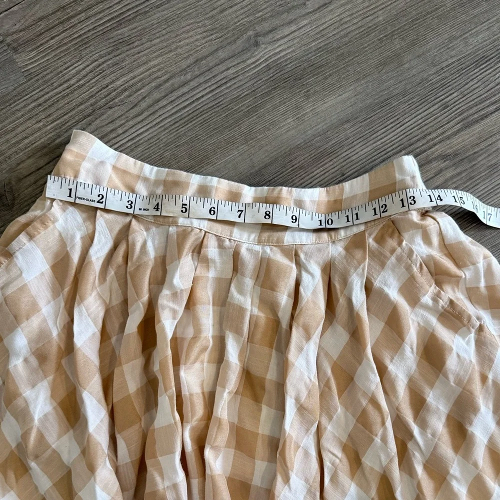 Mable Gingham Midi Skirt Beige Cream Pockets Cottagecore Size Large - Picture 4 of 7